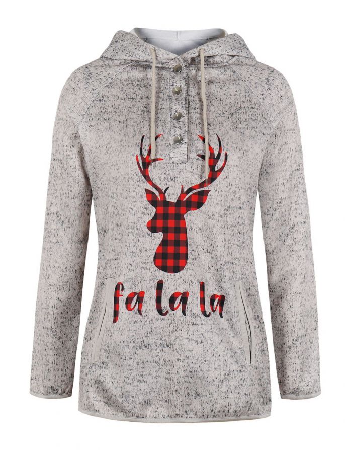 New Christmas Elk Printed Single Breasted Hoodies Women Loose Casual Hooded Coat